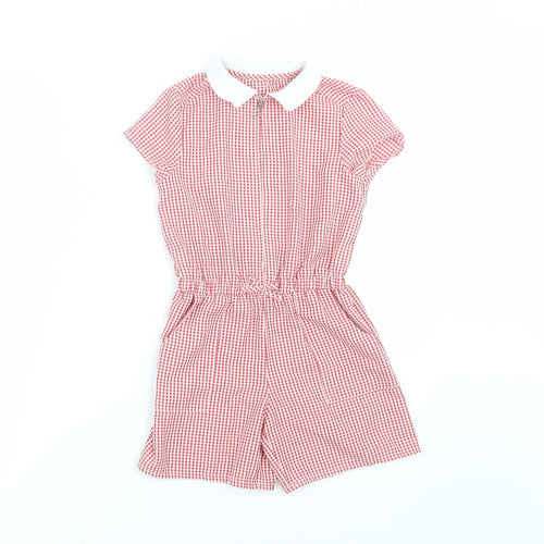 George Girls Red Check  Playsuit One-Piece Size 5-6 Years  - school
