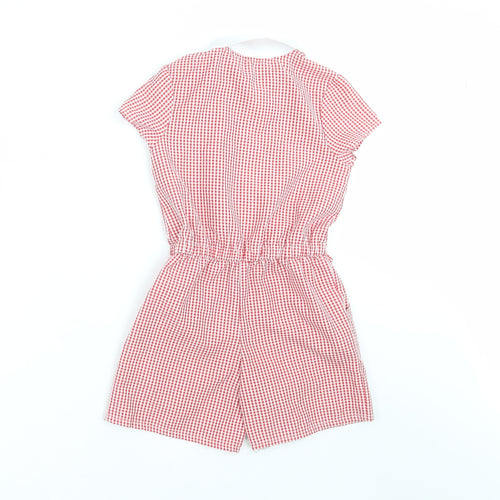 George Girls Red Check  Playsuit One-Piece Size 5-6 Years  - school