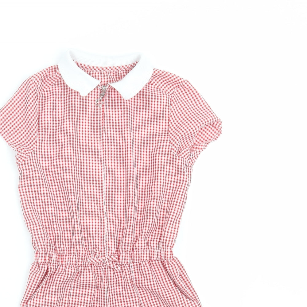 George Girls Red Check  Playsuit One-Piece Size 5-6 Years  - school