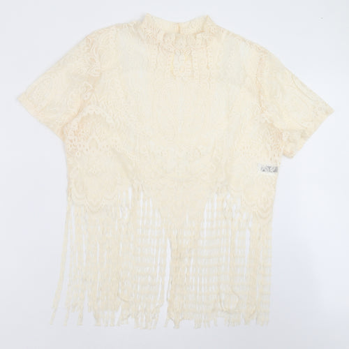 SheIn Womens Beige Paisley  Basic Blouse Size XL  - fringe detail