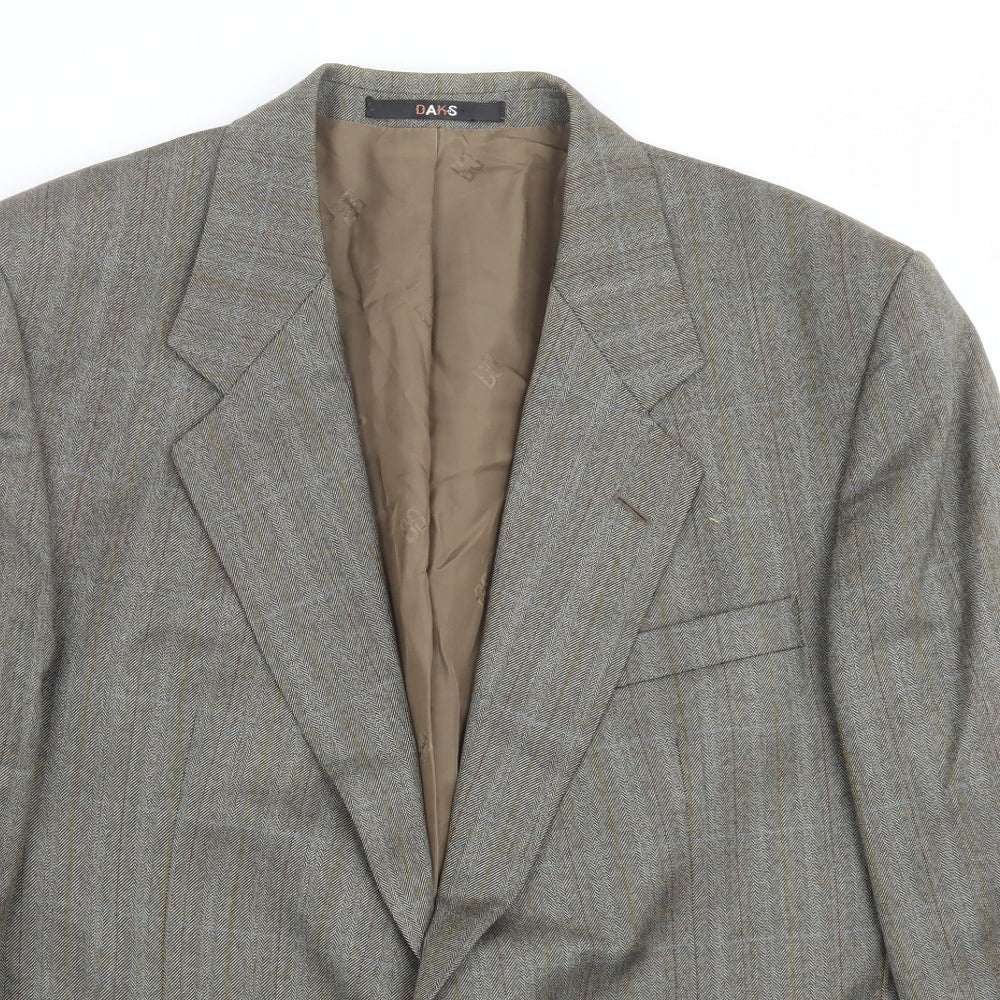 DAKS Mens Green Herringbone  Jacket Suit Jacket Size 44