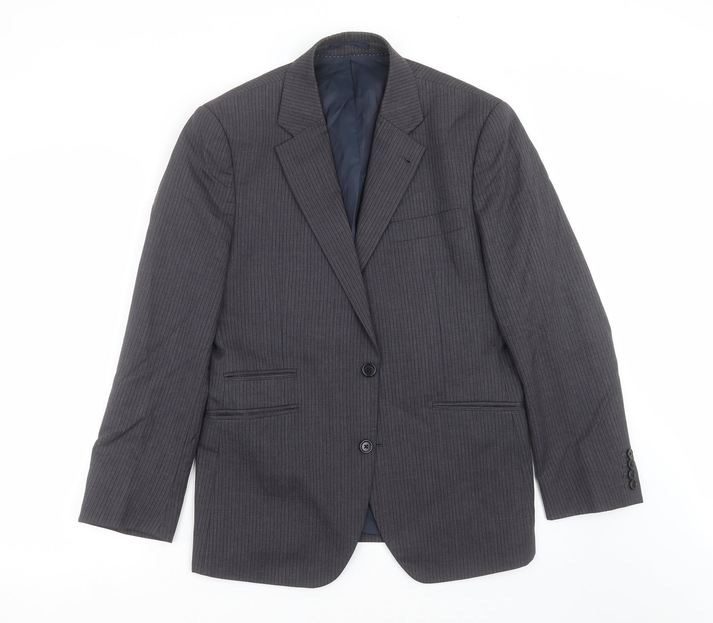 New & Lingwood Mens Grey Striped  Jacket Suit Jacket Size 38