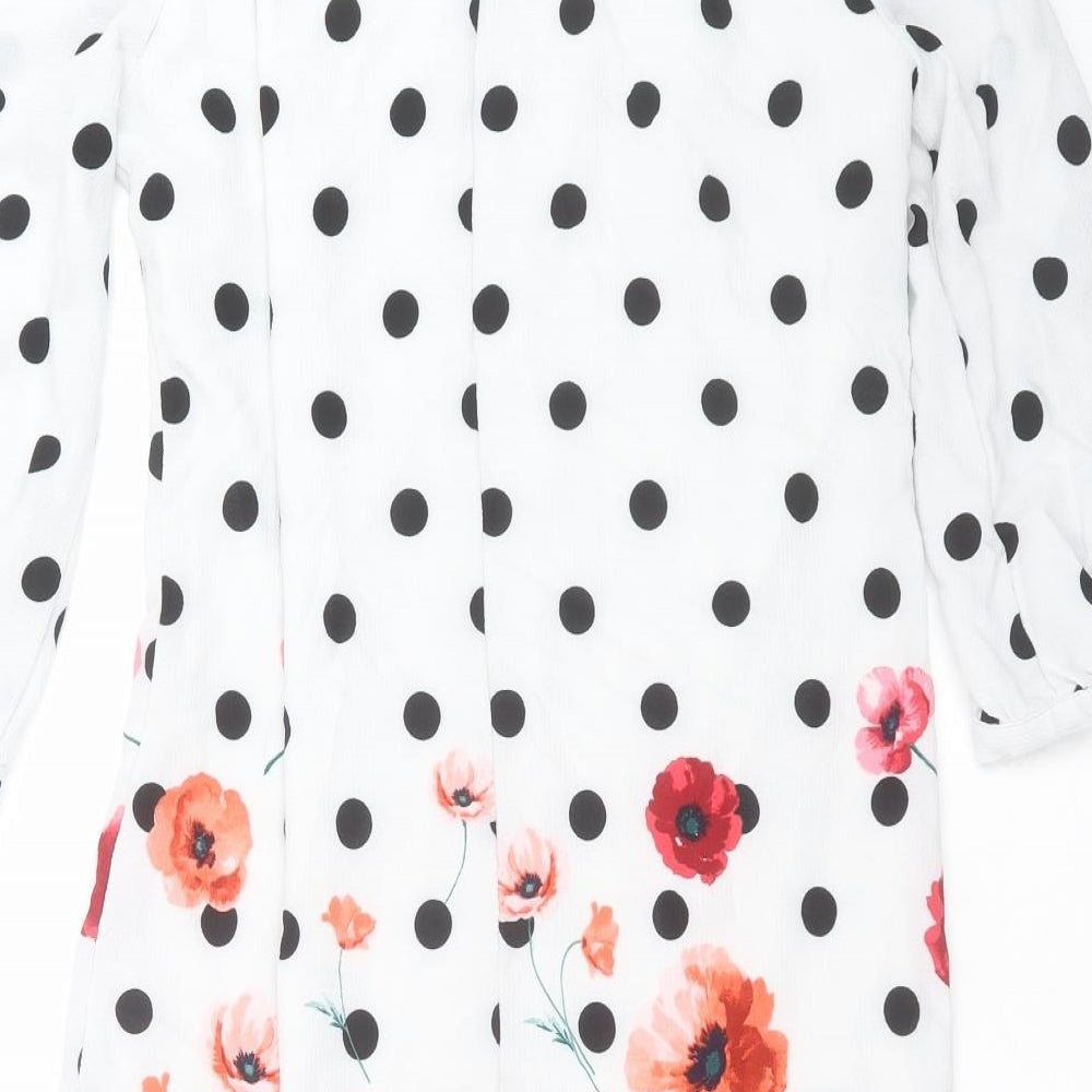 Preworn Womens White Polka Dot  Shift  Size 10