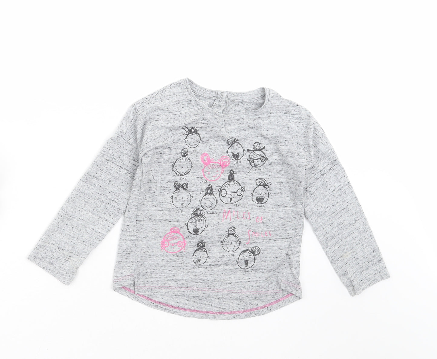 NEXT Girls Grey   Basic T-Shirt Size 4-5 Years  - faces