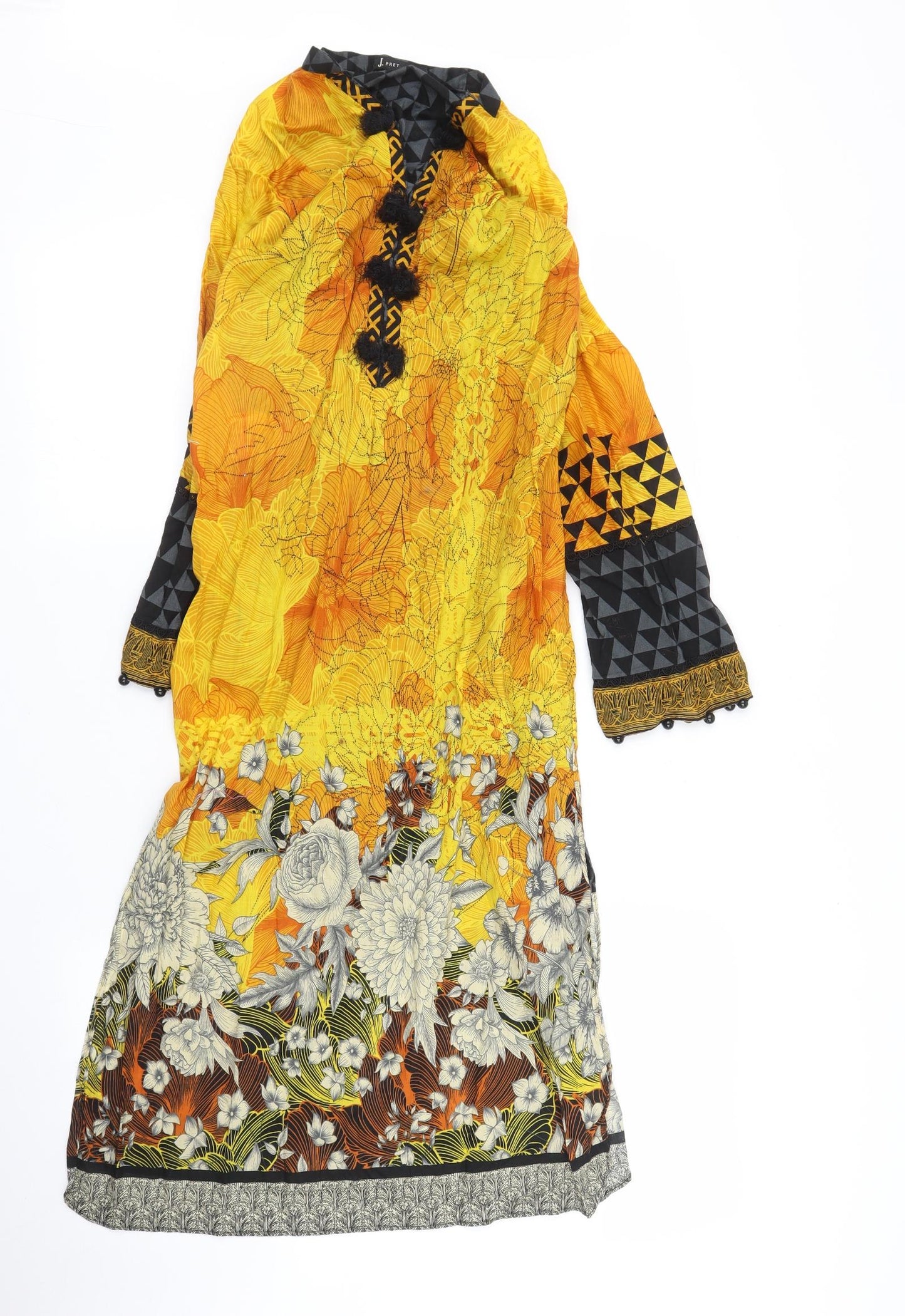 J. Pret Womens Black Floral  Kaftan  Size 10