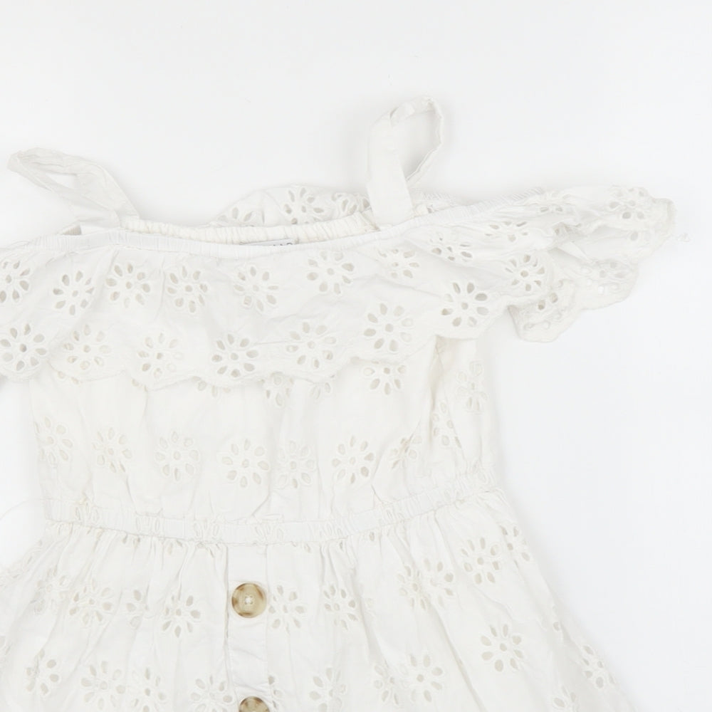 Primark Girls White Floral  A-Line  Size 7 Years