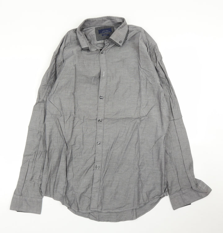 Zara Mens Grey Button-Up Size L