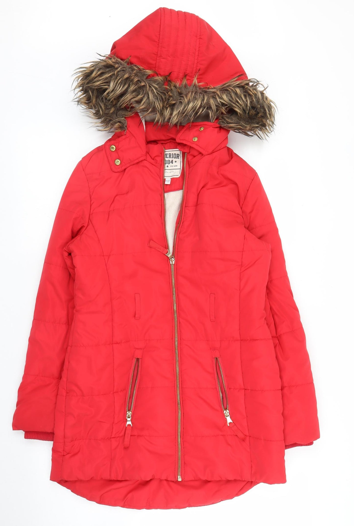 M&S Girls Red   Parka Coat Size 11-12 Years