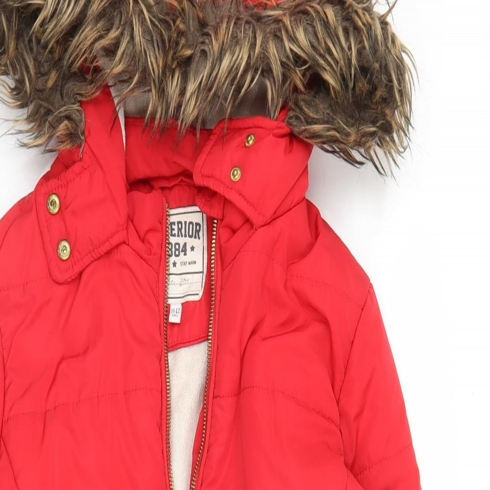 M&S Girls Red   Parka Coat Size 11-12 Years