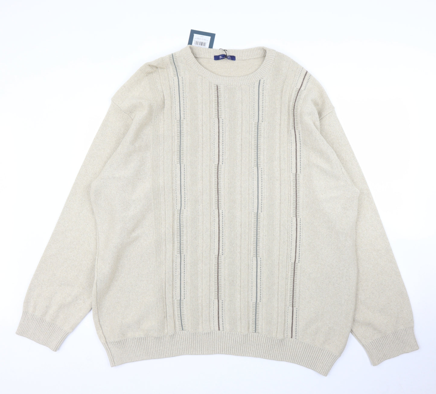 BHS Mens Beige Striped  Pullover Jumper Size 2XL