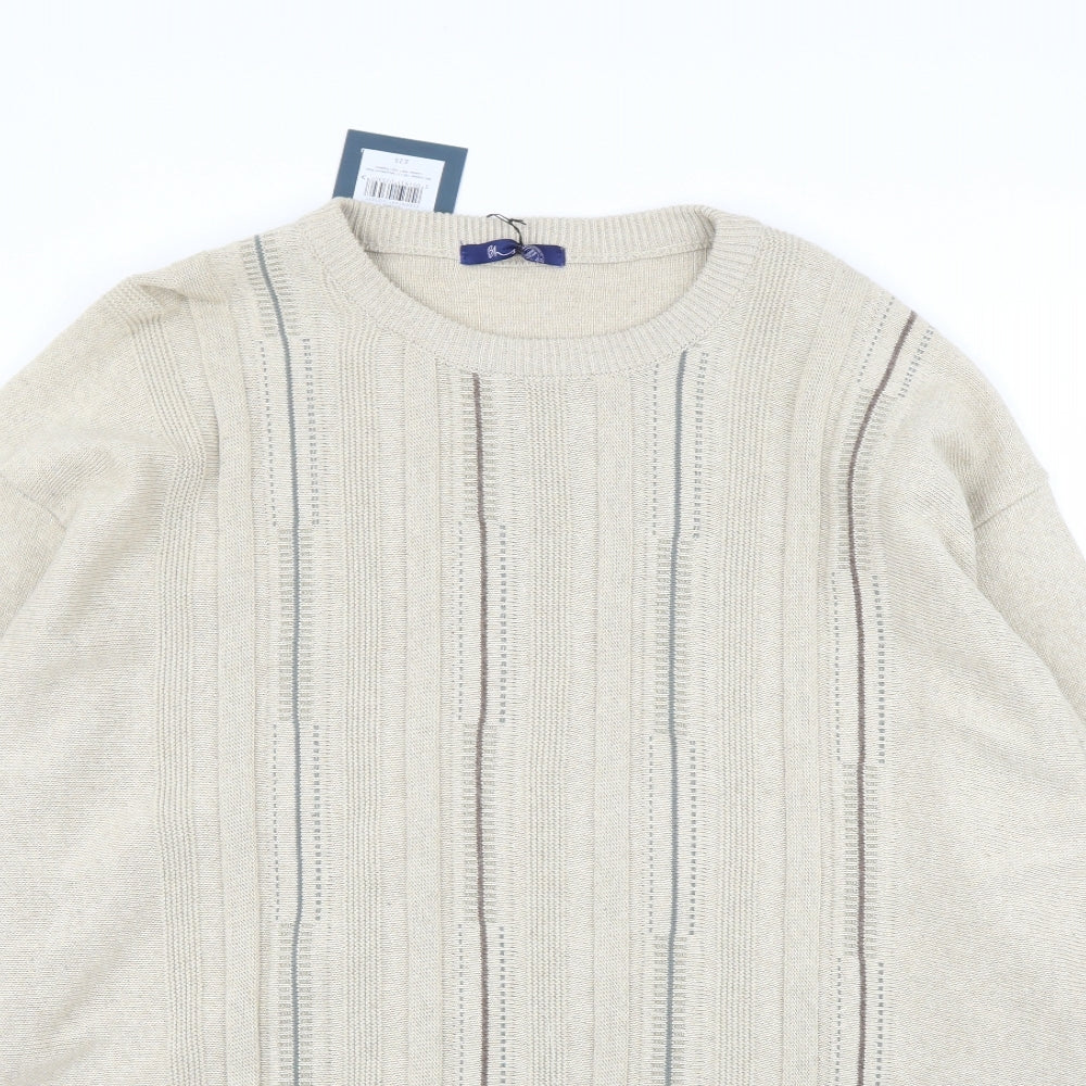 BHS Mens Beige Striped  Pullover Jumper Size 2XL
