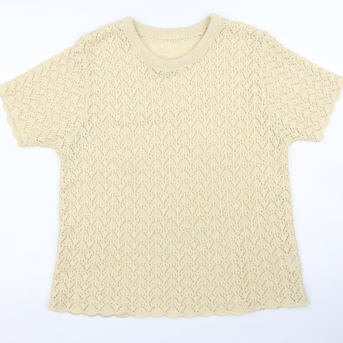 Preworn Womens Beige Floral  Basic T-Shirt Size L