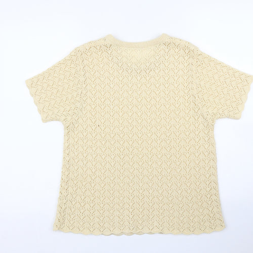 Preworn Womens Beige Floral  Basic T-Shirt Size L