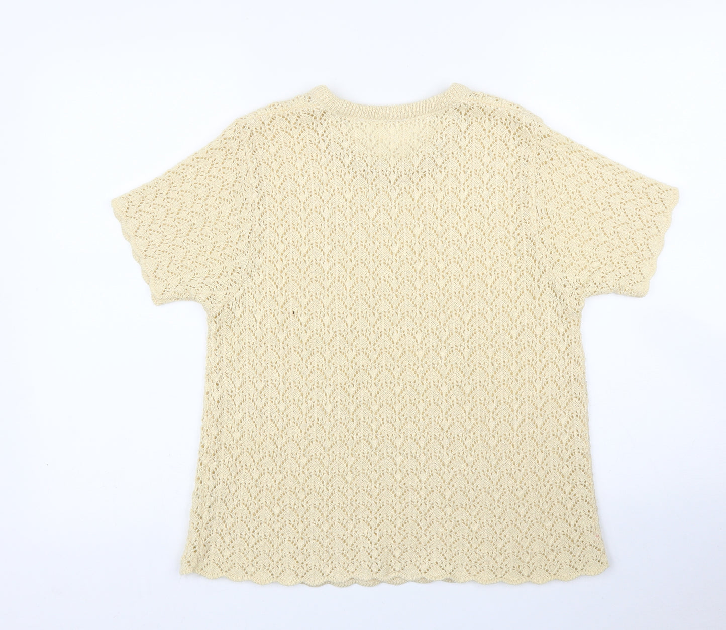 Preworn Womens Beige Floral  Basic T-Shirt Size L