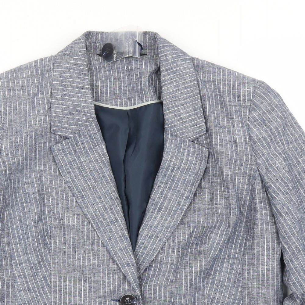 BM Womens Blue Striped  Jacket Blazer Size 12