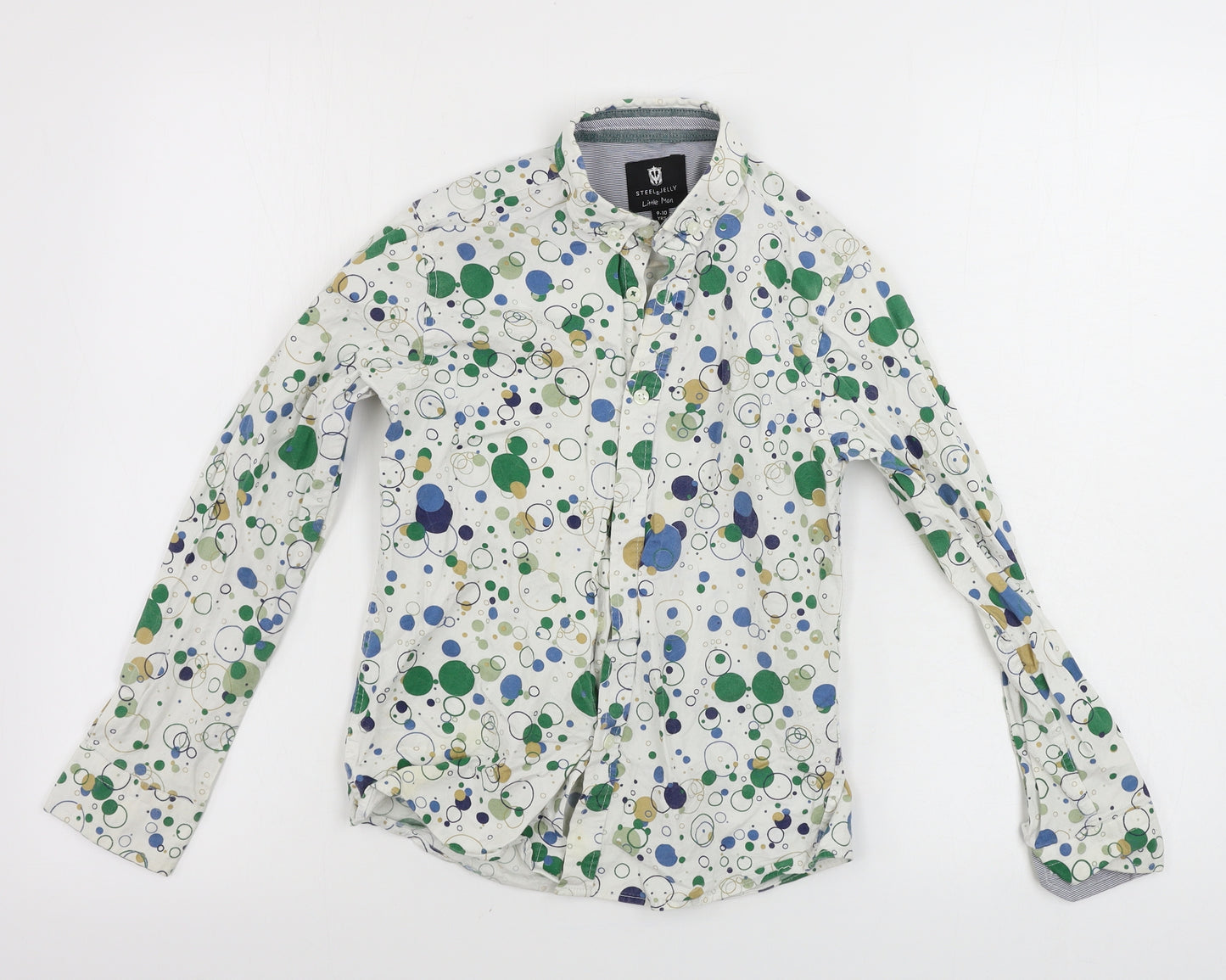 Steel & Jelly   Boys White Polka Dot  Basic Button-Up Size 9-10 Years