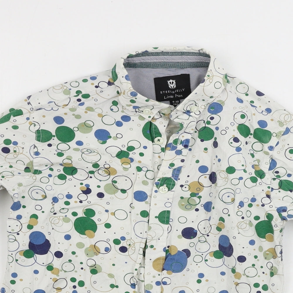 Steel & Jelly   Boys White Polka Dot  Basic Button-Up Size 9-10 Years