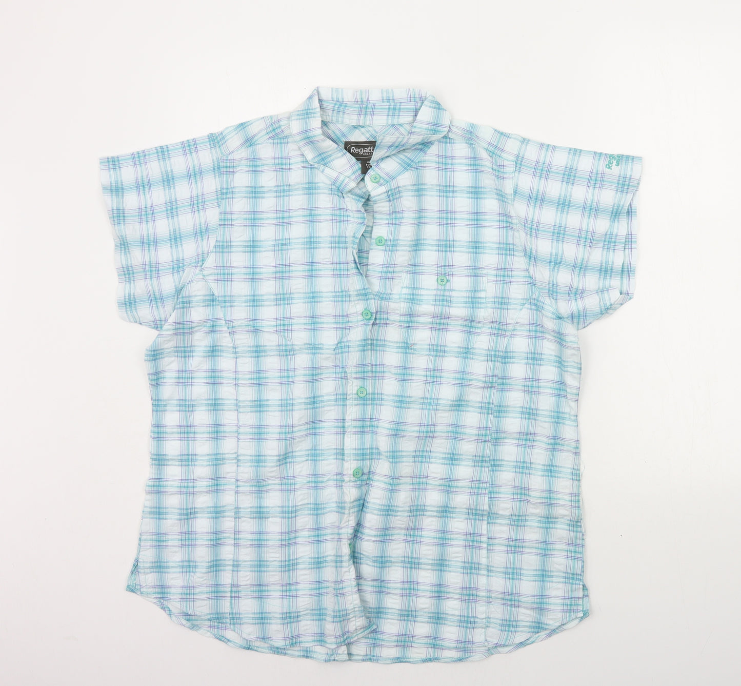Regetta Womens Blue Check  Basic Button-Up Size 20