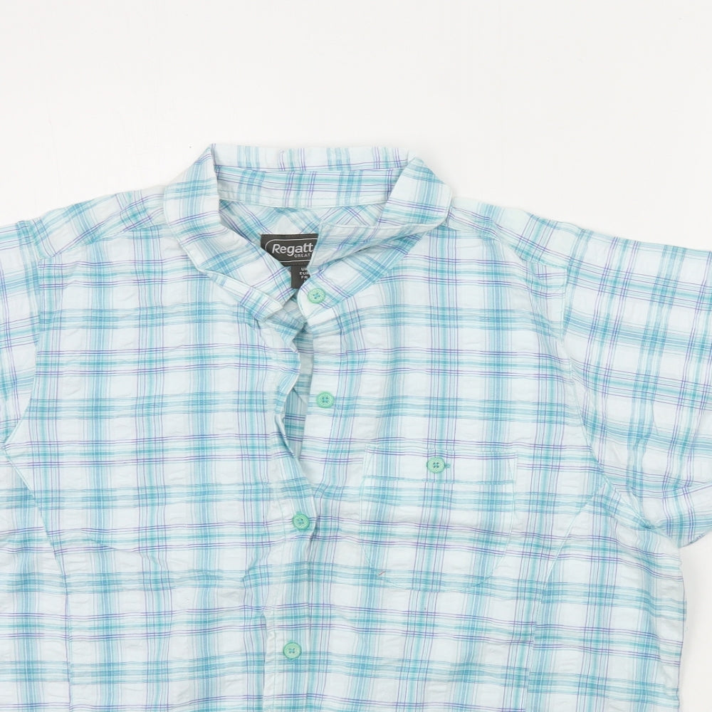 Regetta Womens Blue Check  Basic Button-Up Size 20