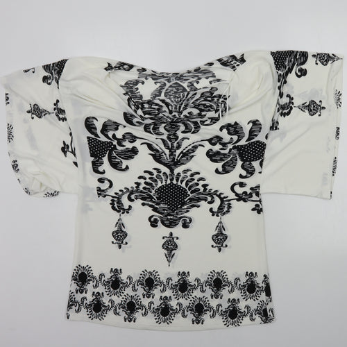 izabel Womens White Geometric  Basic Polo Size S