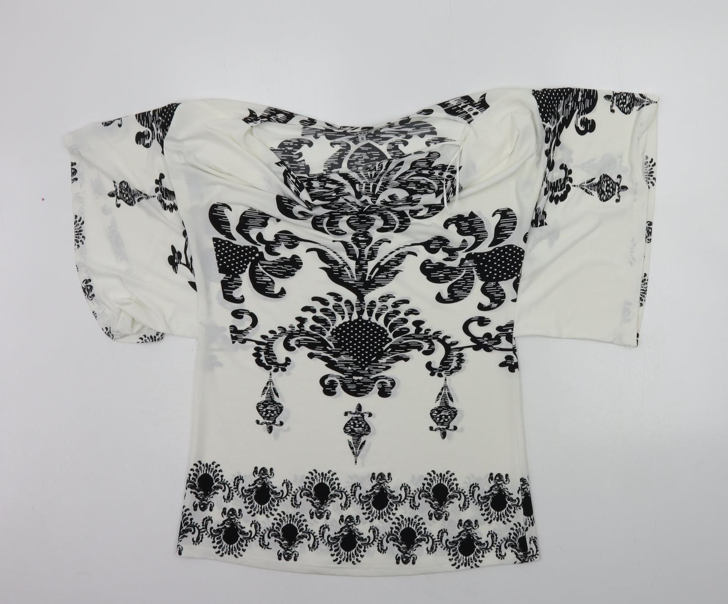 izabel Womens White Geometric  Basic Polo Size S