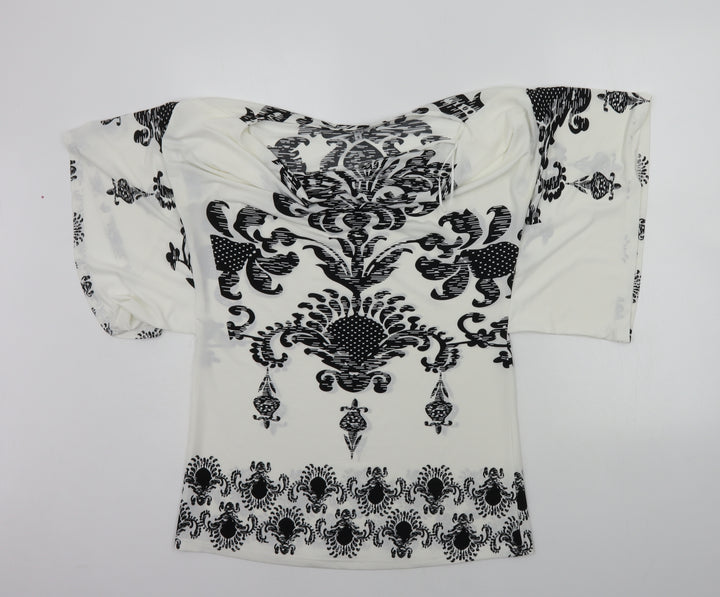 izabel Womens White Geometric  Basic Polo Size S