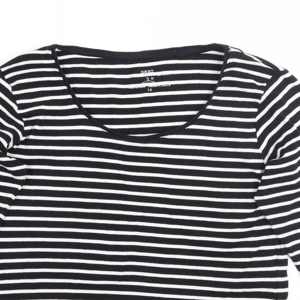 NEXT Womens Black Striped  Basic T-Shirt Size 16