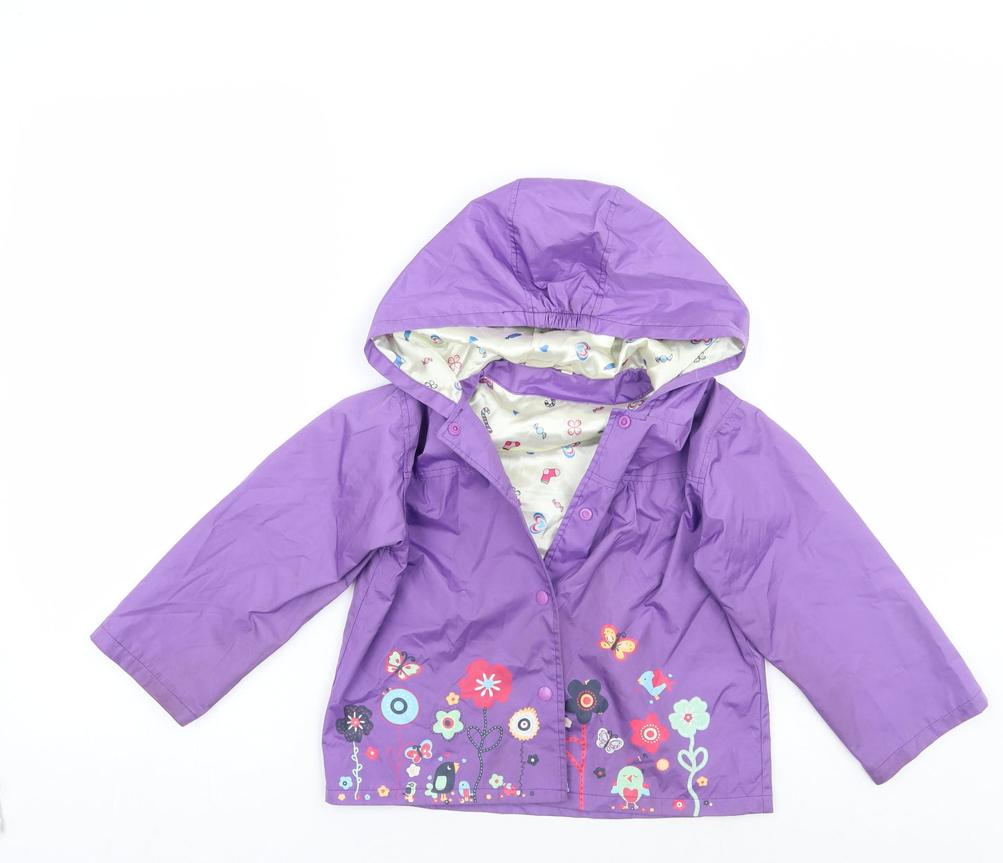 Preworn Girls Purple Floral  Jacket Coat Size 4 Years