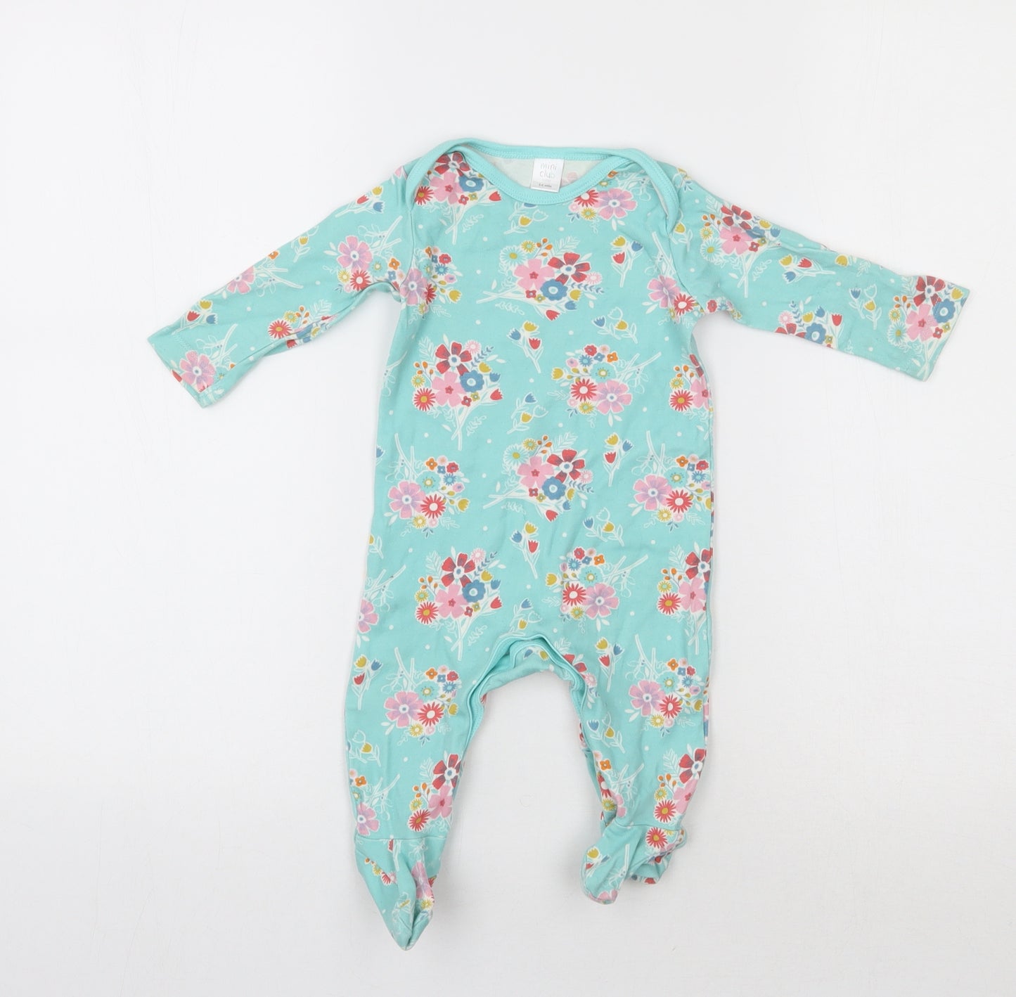 Mini Club Girls Blue Floral  Babygrow One-Piece Size 3-6 Months