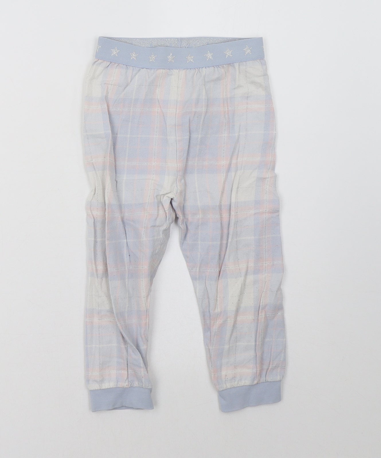Marks and Spencer Girls Blue Check   Pyjama Pants Size 2-3 Years