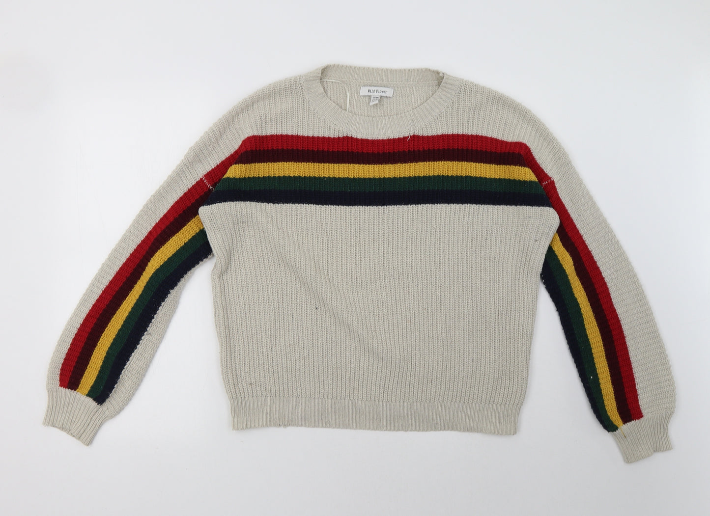 wild flower Womens Beige Striped  Pullover Sweatshirt Size L