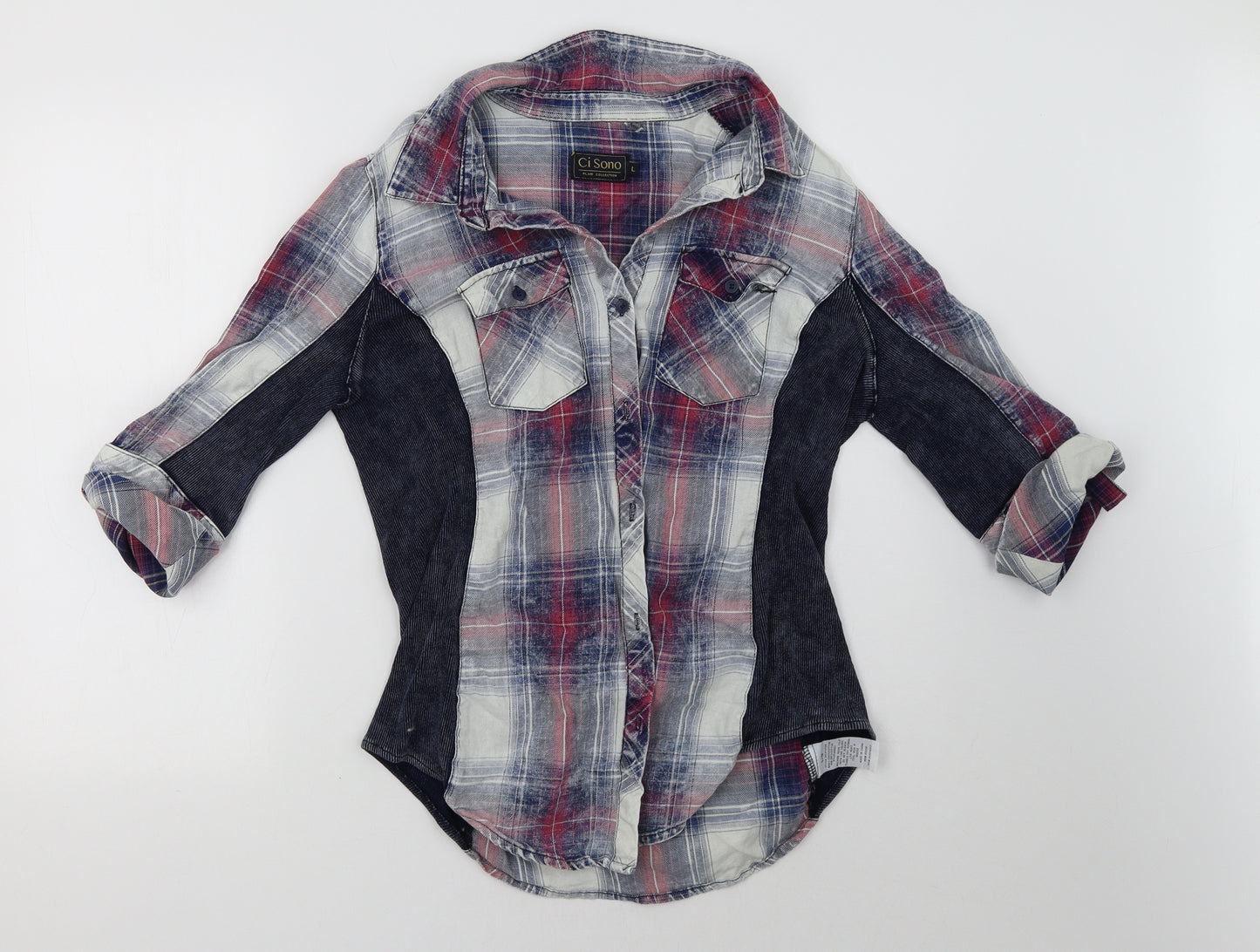 CI SONO Womens Red Check  Basic Button-Up Size L