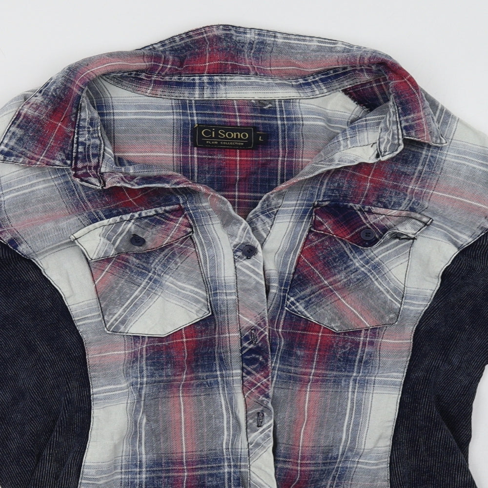 CI SONO Womens Red Check  Basic Button-Up Size L