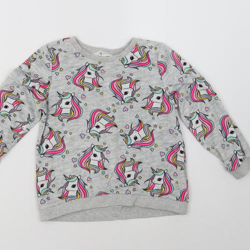 H&M Girls Grey Polka Dot  Pullover Sweatshirt Size 5 Years  - Unicorn