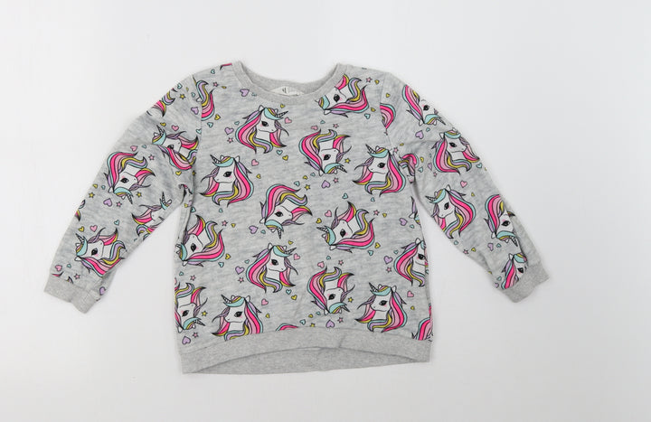 H&M Girls Grey Polka Dot Pullover Sweatshirt Size 5 Years - Unicorn