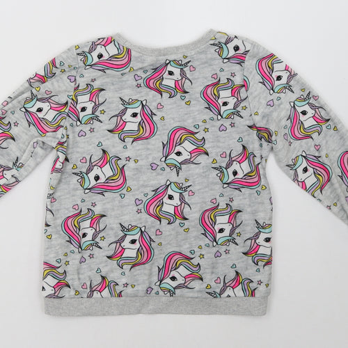 H&M Girls Grey Polka Dot  Pullover Sweatshirt Size 5 Years  - Unicorn