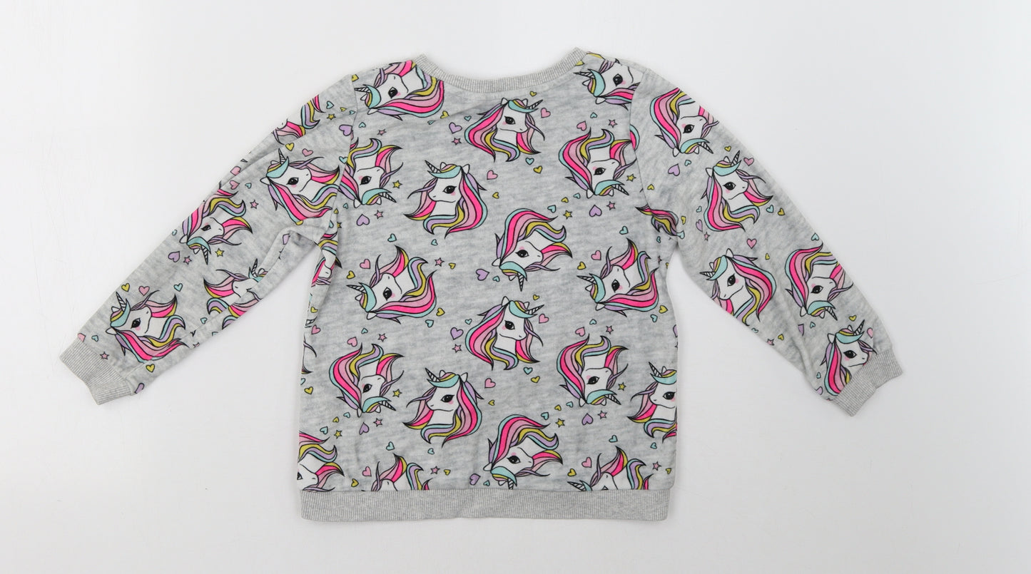 H&M Girls Grey Polka Dot  Pullover Sweatshirt Size 5 Years  - Unicorn