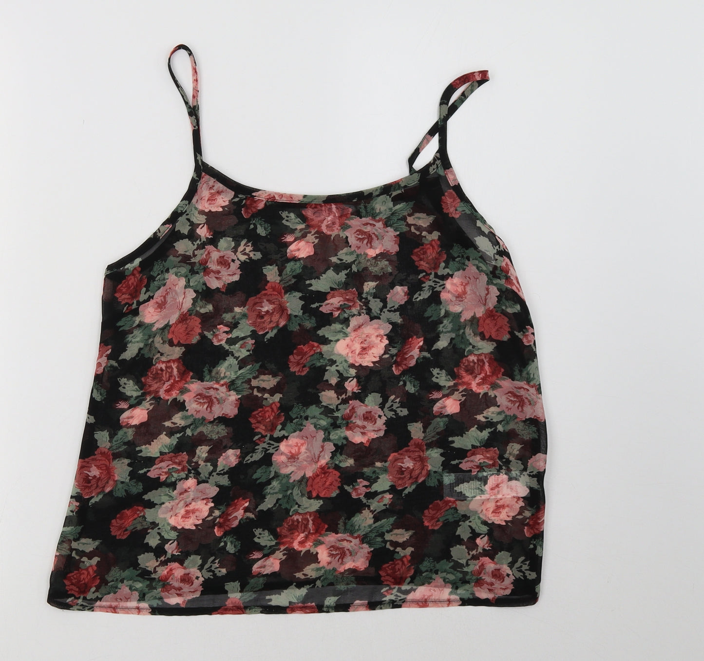 New Look Womens Black Floral Mesh Basic Tank Size 10