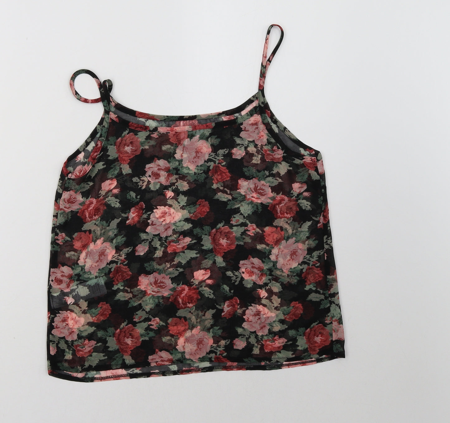 New Look Womens Black Floral Mesh Basic Tank Size 10