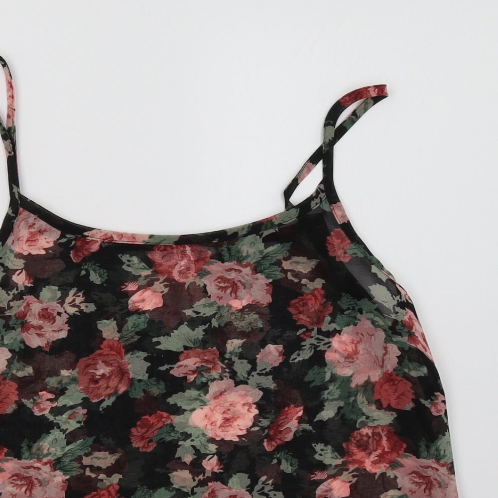 New Look Womens Black Floral Mesh Basic Tank Size 10