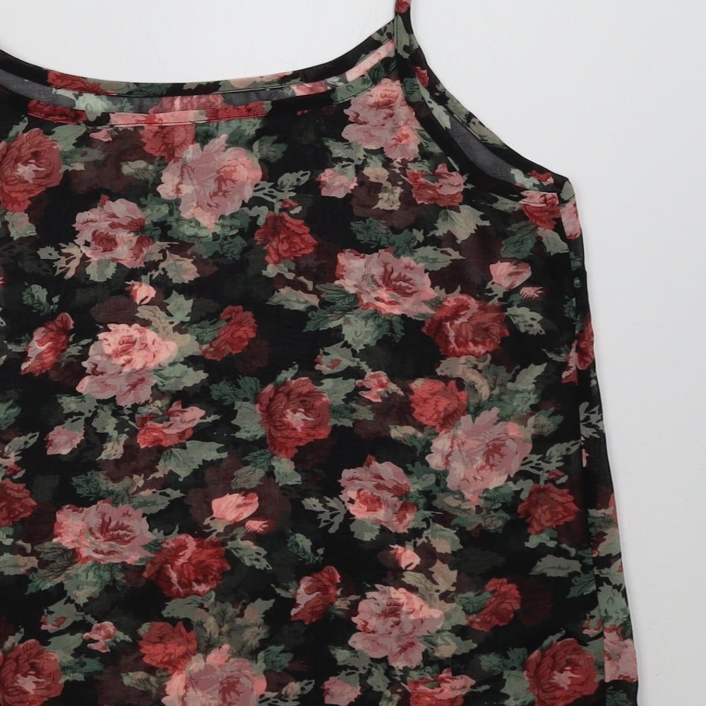 New Look Womens Black Floral Mesh Basic Tank Size 10