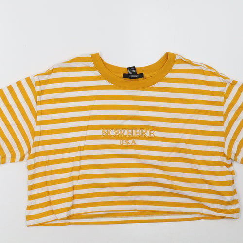 FOREVER 21 Womens Yellow Striped  Cropped T-Shirt Size M
