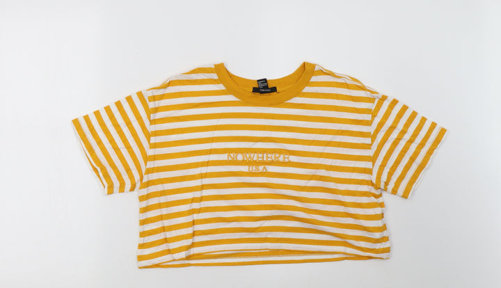 FOREVER 21 Womens Yellow Striped Cropped T-Shirt Size M