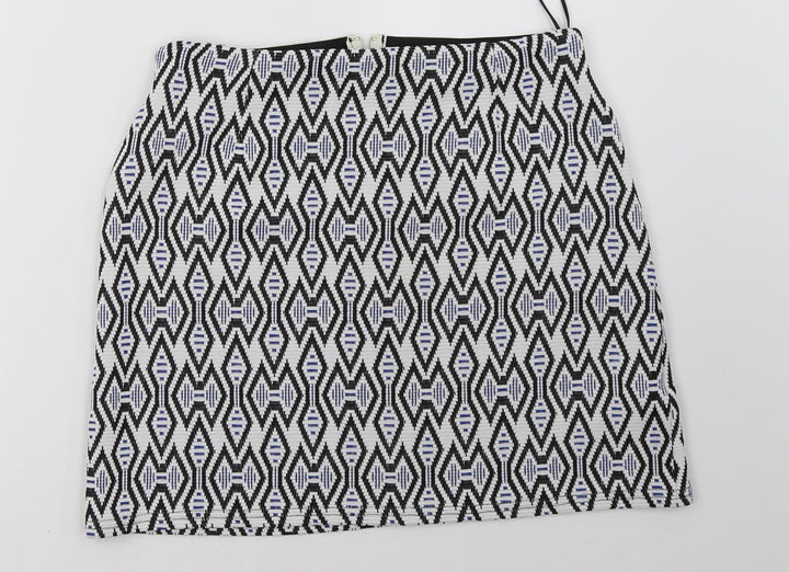 New Look Womens Blue Geometric A-Line Skirt Size 12