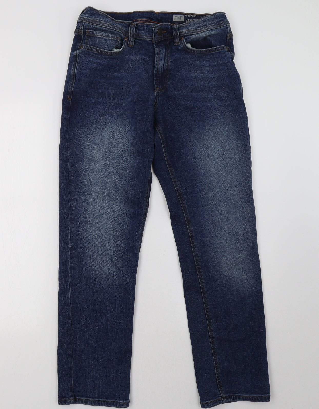 F&F Mens Blue  Denim Straight Jeans Size 32 L30 in