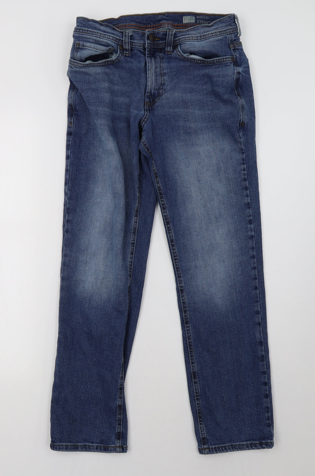 F&F Mens Blue  Denim Straight Jeans Size 32 L30 in