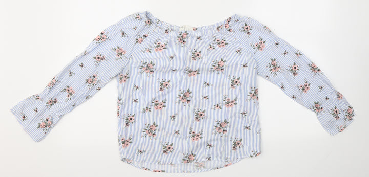H&M Girls Blue Striped Basic Blouse Size 13-14 Years