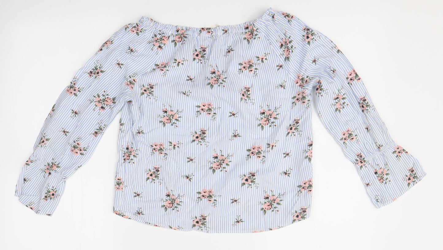 H&M Girls Blue Striped  Basic Blouse Size 13-14 Years