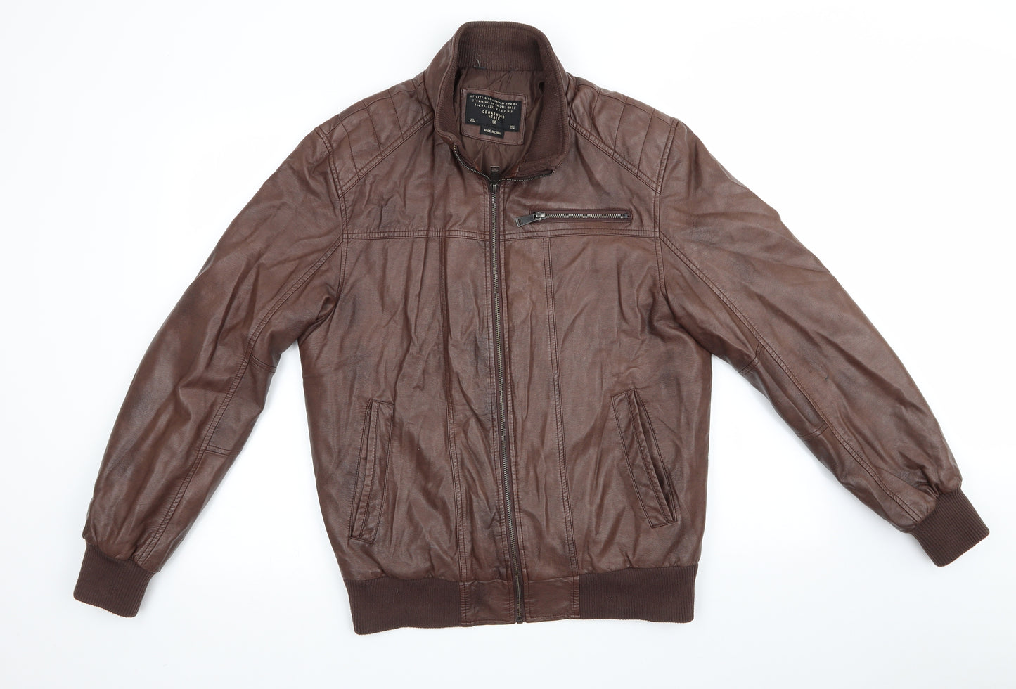 Cedar Wood State Mens Brown   Bomber Jacket Coat Size M  - Leather Look Jacket