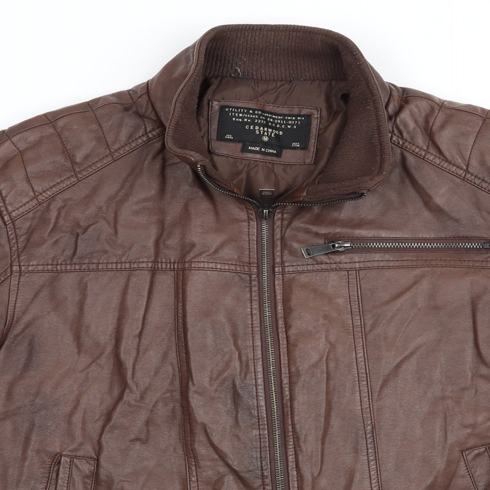 Cedar Wood State Mens Brown   Bomber Jacket Coat Size M  - Leather Look Jacket